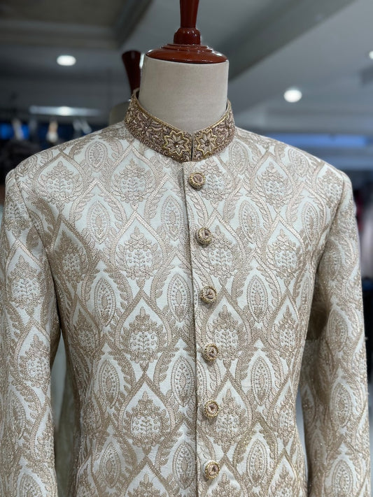 Traditional Light Golden Sherwani for Men