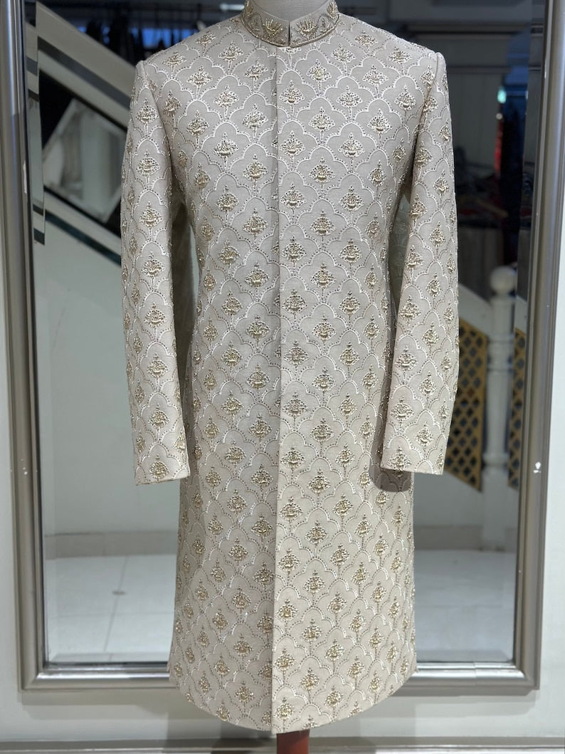Rich Off White Karandi Sherwani for Men