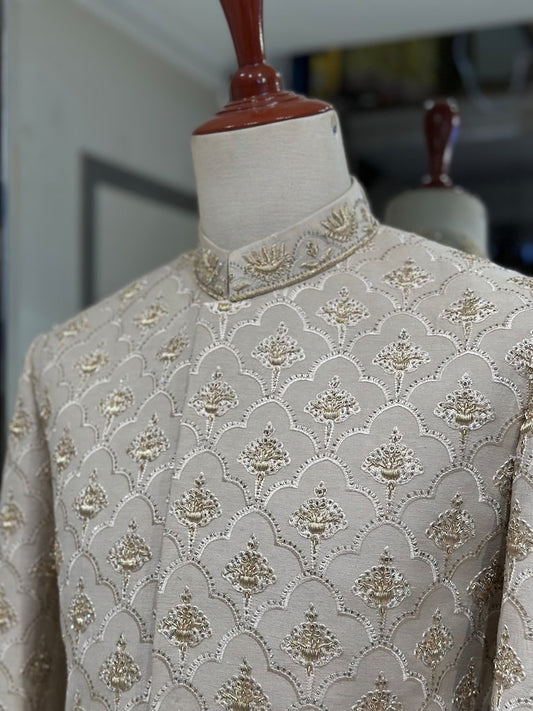 Rich Off White Karandi Sherwani for Men