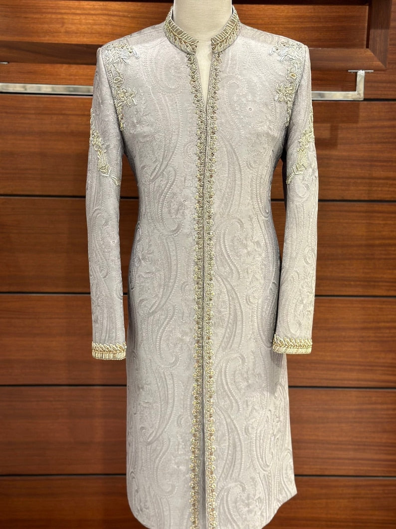Classic Grey Karandi Sherwani for Men