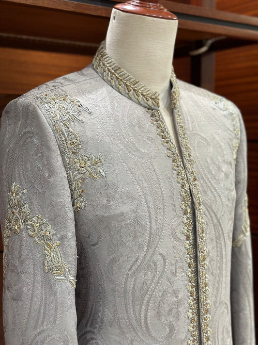 Classic Grey Karandi Sherwani for Men