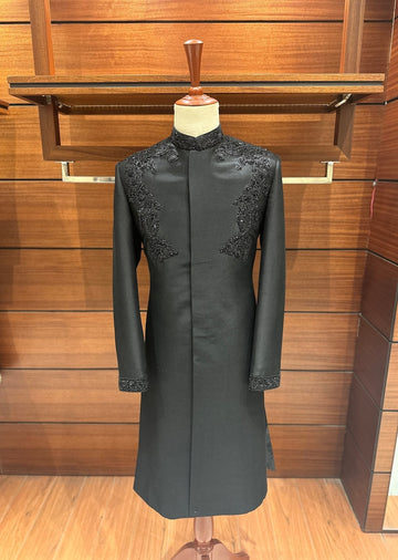 Black Silk Sherwani for Men