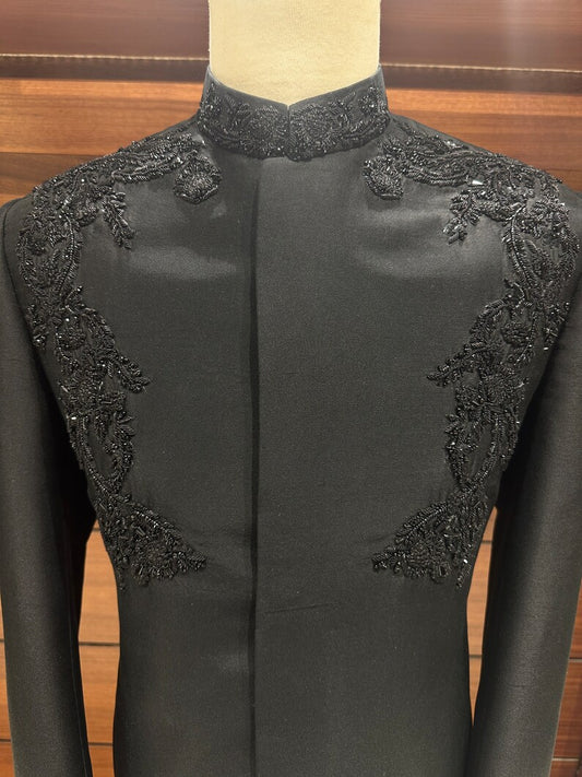 Black Silk Sherwani for Men