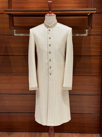 Off White Hand Made Sherwani for Men