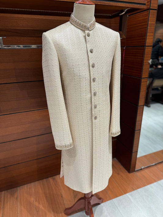 Off White Hand Made Sherwani for Men
