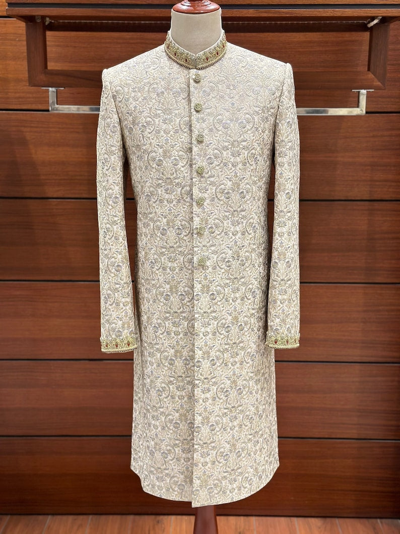 White Embroidered Sherwani for men