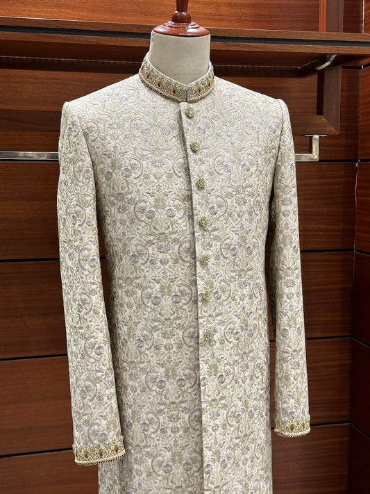 White Embroidered Sherwani for men