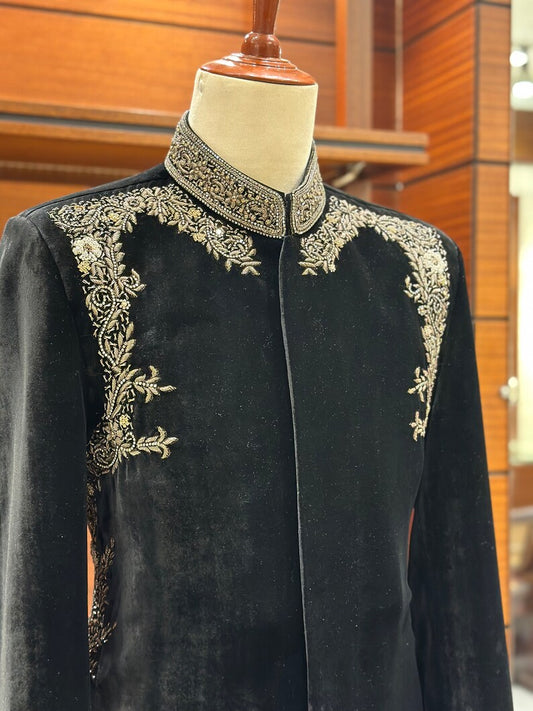 Black Velvet Sherwani for Men