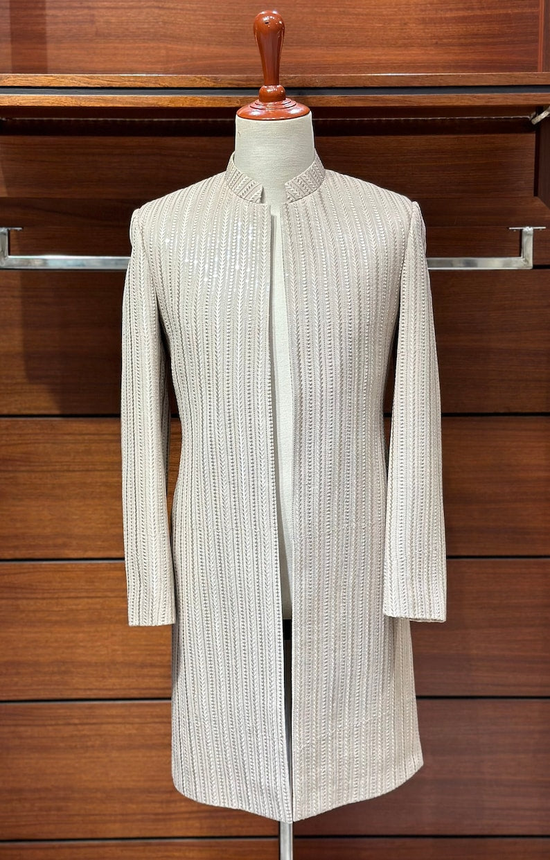 Beige Indo Western Sherwani for Men