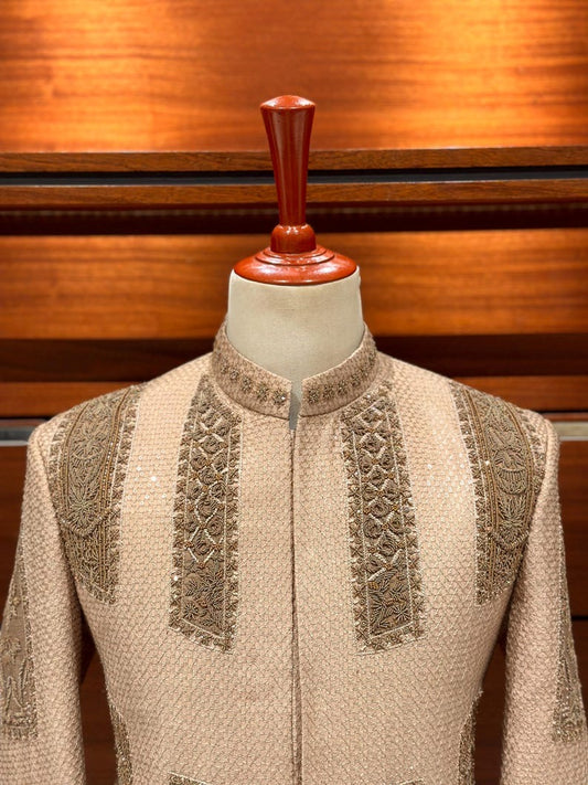 Beige Gold Prince Coat for Men
