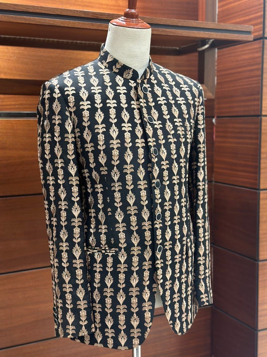 Black Embroidered Prince Coat for Men