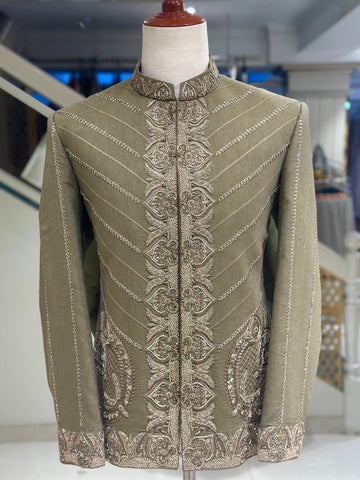 Exquisite Olive Designer Prince Coat for Men