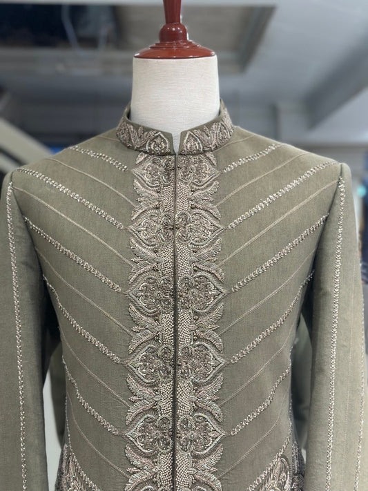 Exquisite Olive Designer Prince Coat for Men