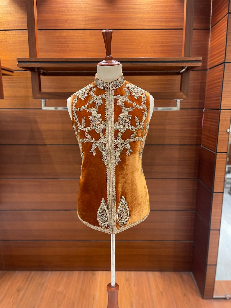 Mustard Velvet Waistcoat for Men