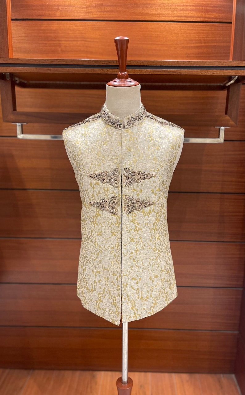 Golden Silk Waistcoat for Men
