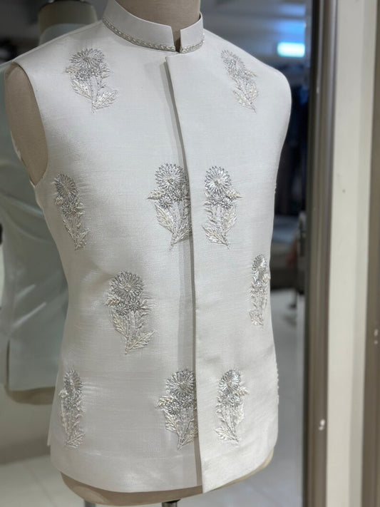 White Handmade Waistcoat for men