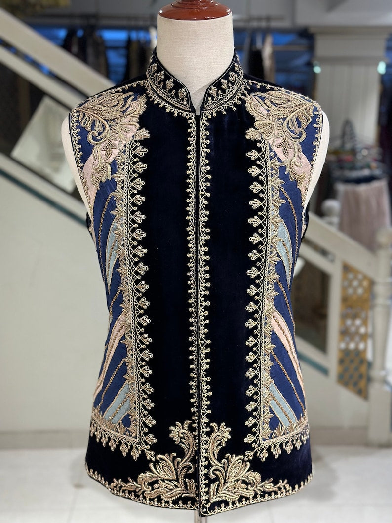 Designer Navy Blue Waistcoat for Men