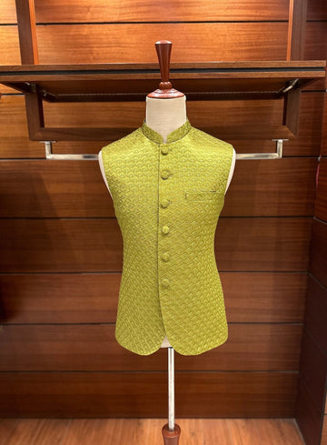 Exquisite Mehendi Green Waistcoat for Men