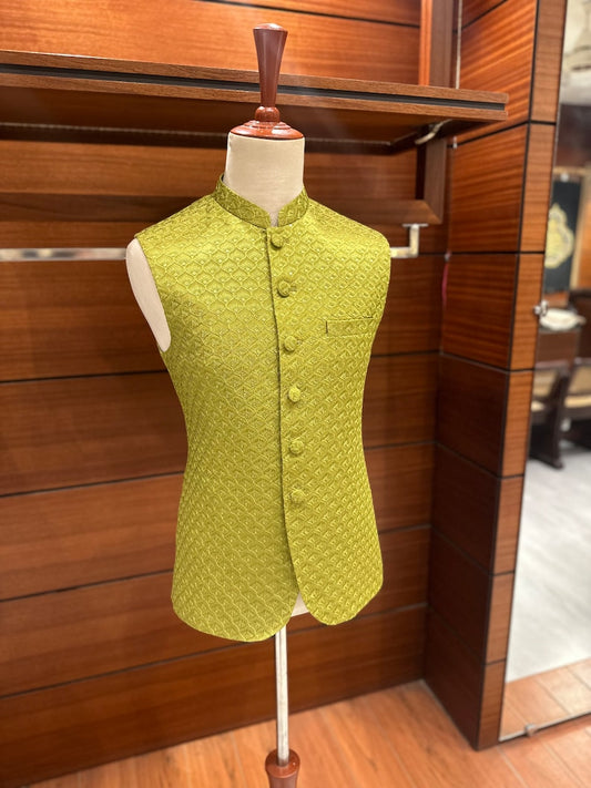 Exquisite Mehendi Green Waistcoat for Men