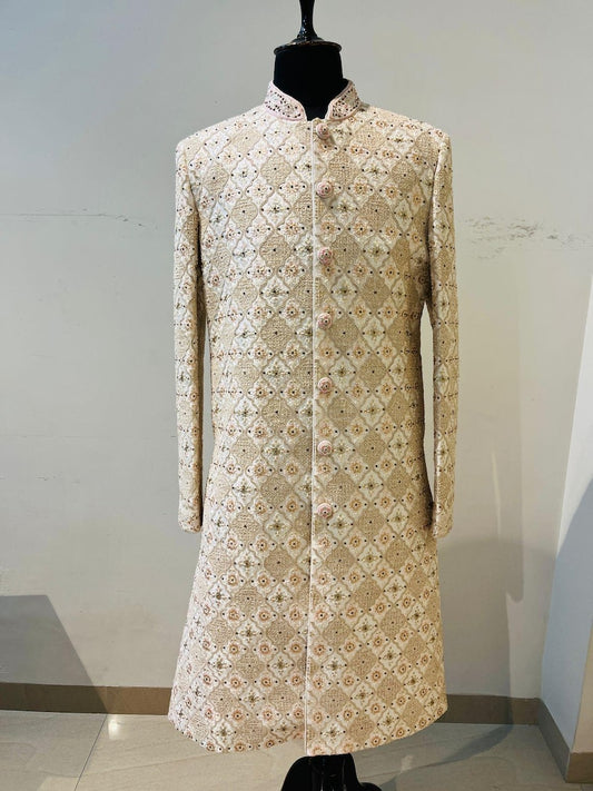 Wedding Ethnic Traditional Outfit White Indo Western Sherwani for Men