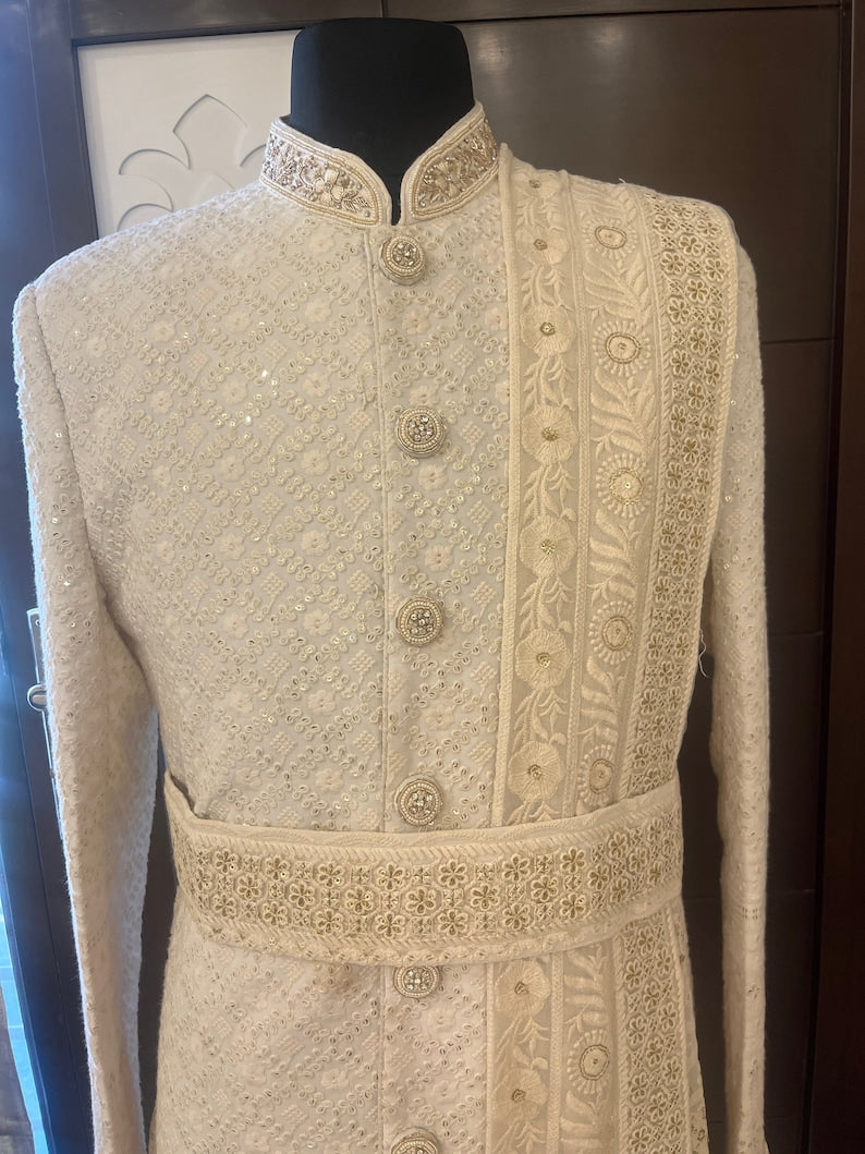Sherwani with Shawl Hand Made Embroidered Men Wedding