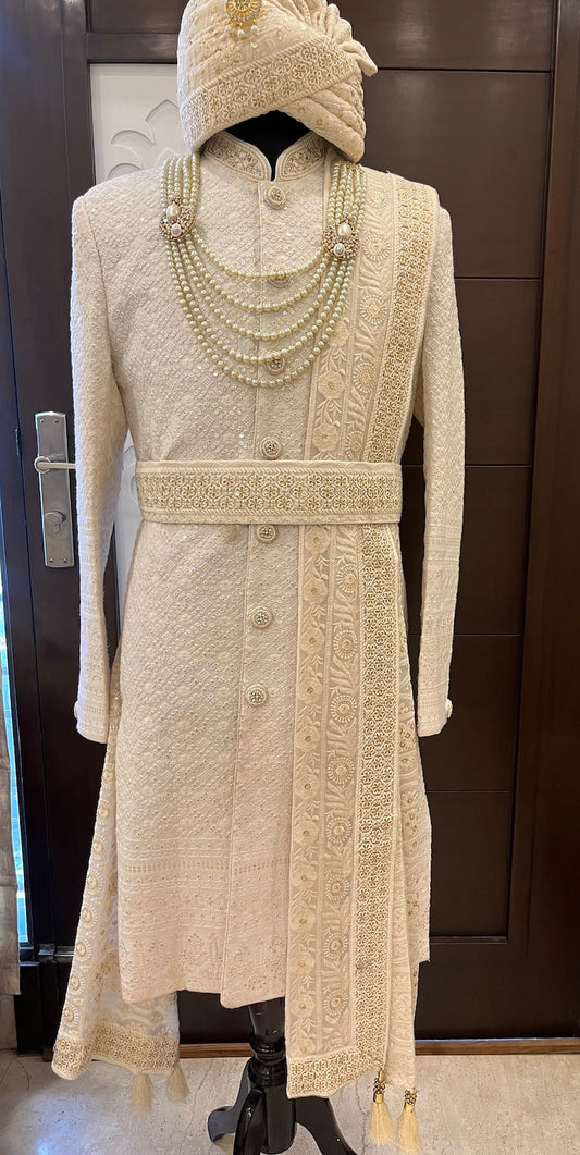 Sherwani with Shawl Hand Made Embroidered Men Wedding