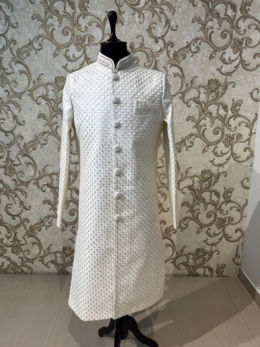 White sherwani men wedding