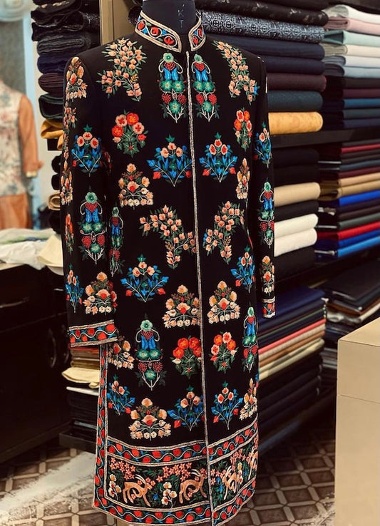 Men’s Indian Latest Design for Black Velvet Indo Western Sherwani