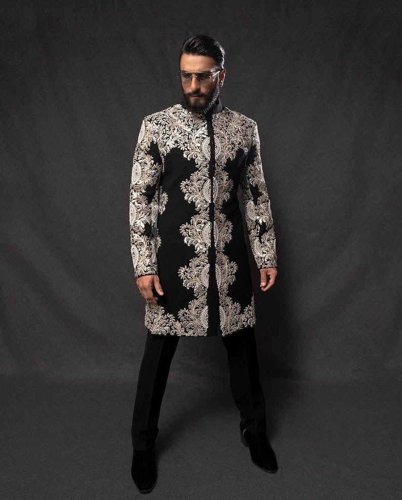 Men's Black Stylish Customise Designer Sherwani Set
