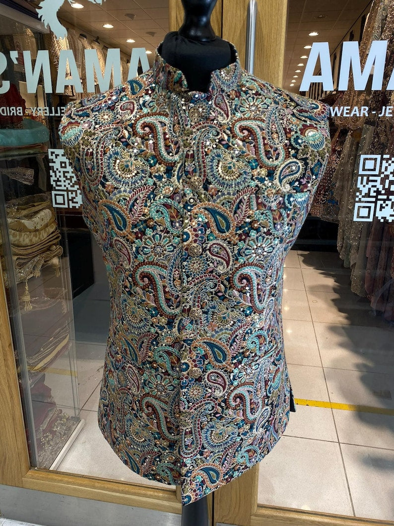 Men's Cream Waistcoat Nehru Jacket