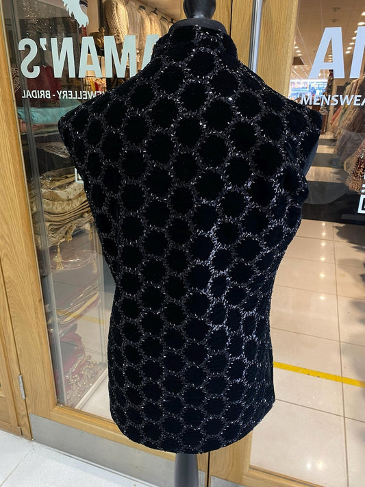 Men's Black Velvet Hand Embroidered Waistcoat