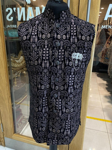 Men's Dark Navy Waistcoat Threadwork Embroidery Nehru Jacket
