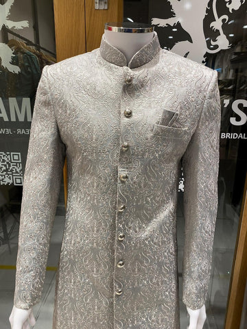 Men's Grey Paisley Threadwork Sherwani Set