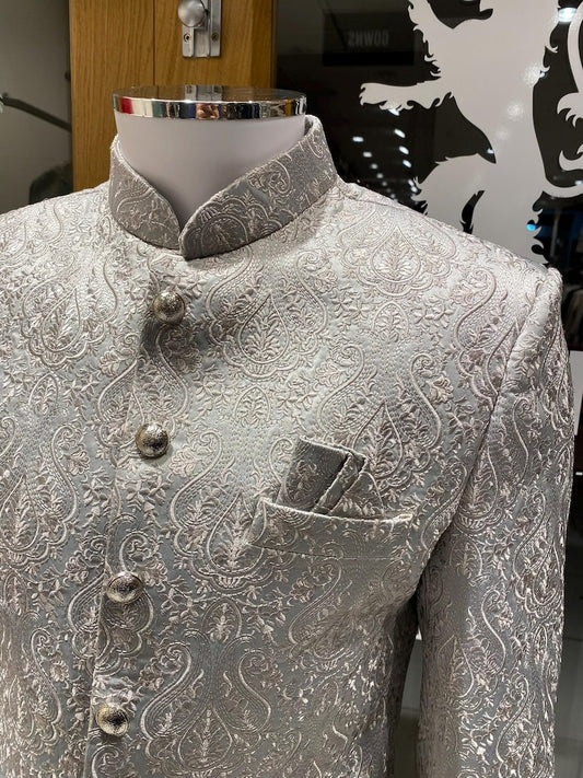 Men's Grey Paisley Threadwork Sherwani Set
