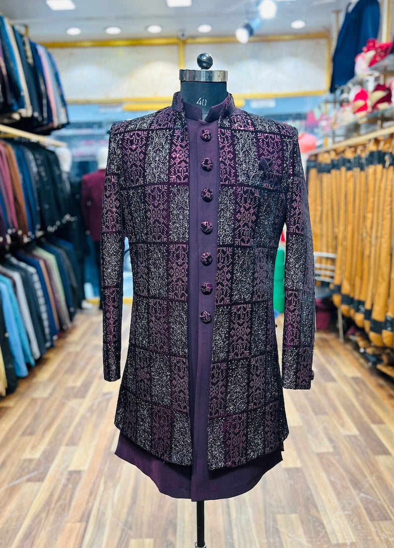 Golden Angrakha Style Sherwani