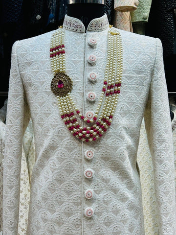 Cream Colored Silk Wedding Sherwani