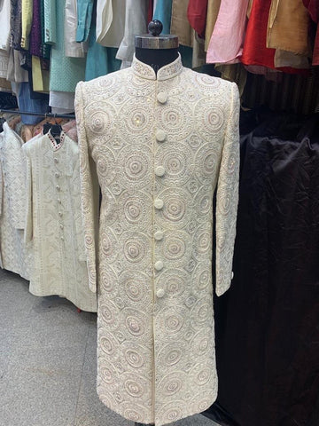 Ivory Hand Embroidered Sherwani