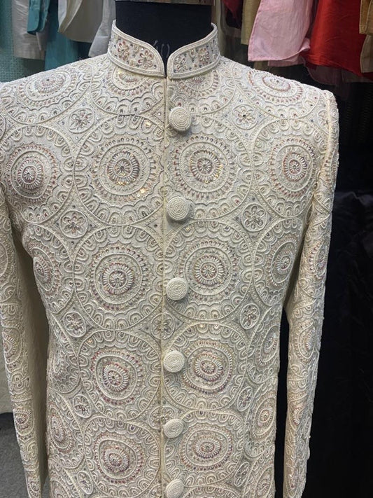 Ivory Hand Embroidered Sherwani