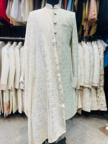 Green Colored Silk Wedding Sherwani