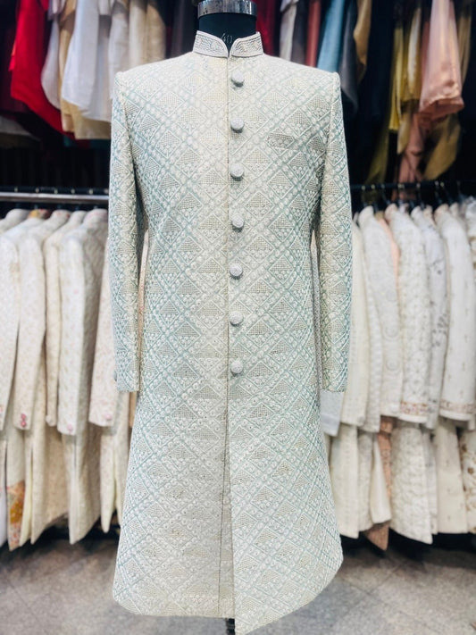 Green Colored Silk Wedding Sherwani