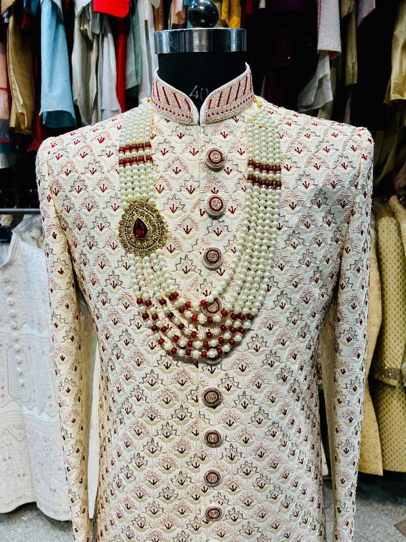Ivory Hand Embroidered Men Sherwani