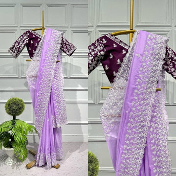 Womens and Girls Organza Silk Fabric Saree