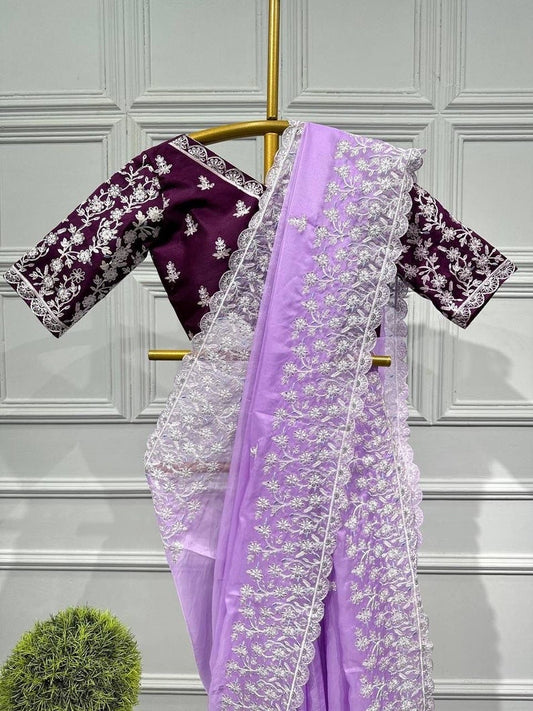 Womens and Girls Organza Silk Fabric Saree