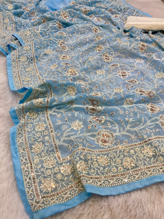 Pure Soft Off-White Silk Organza Saree