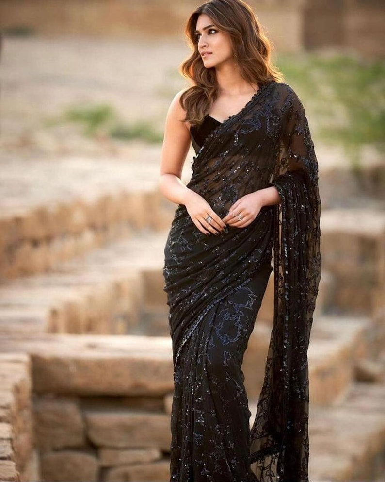 Black Soft Georgette Saree