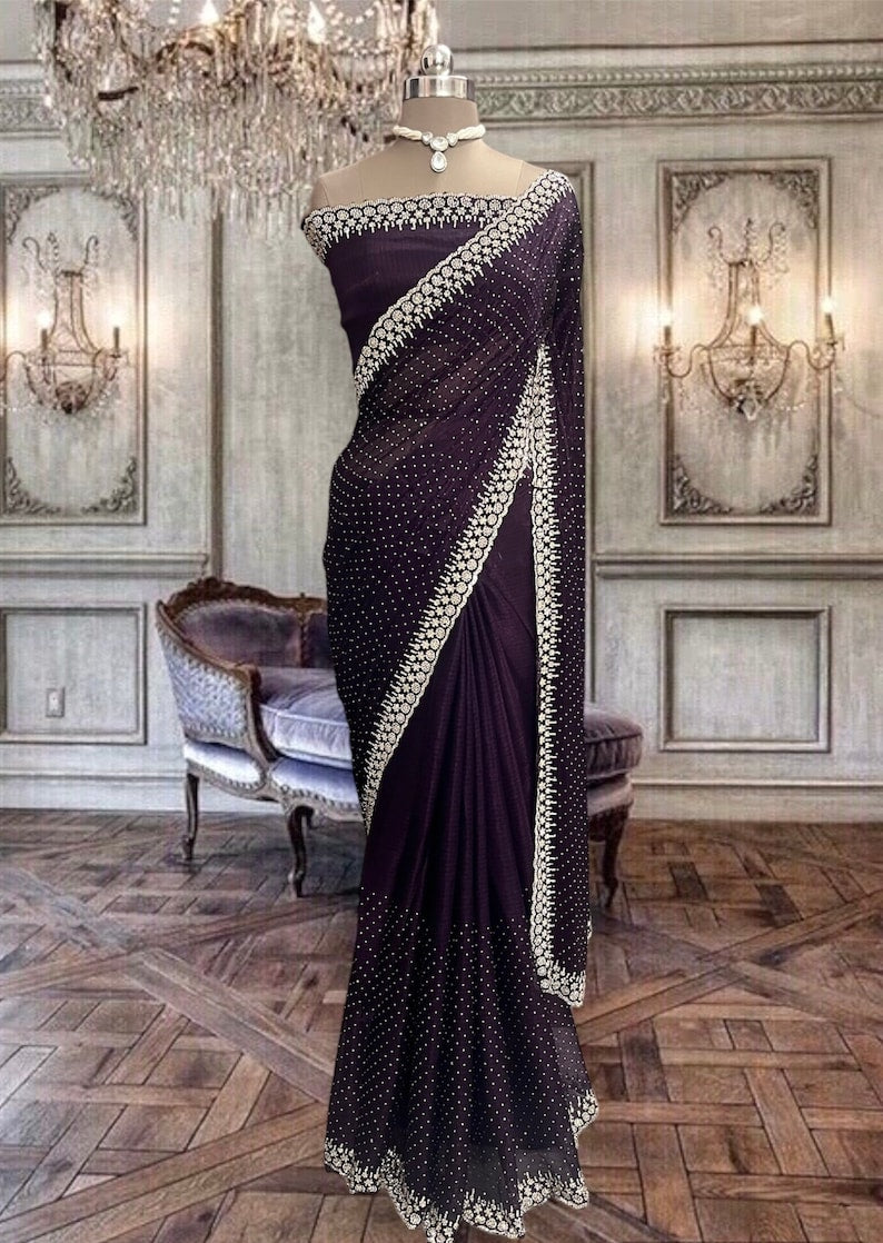 Beautiful Purple Chinon Georgette Saree