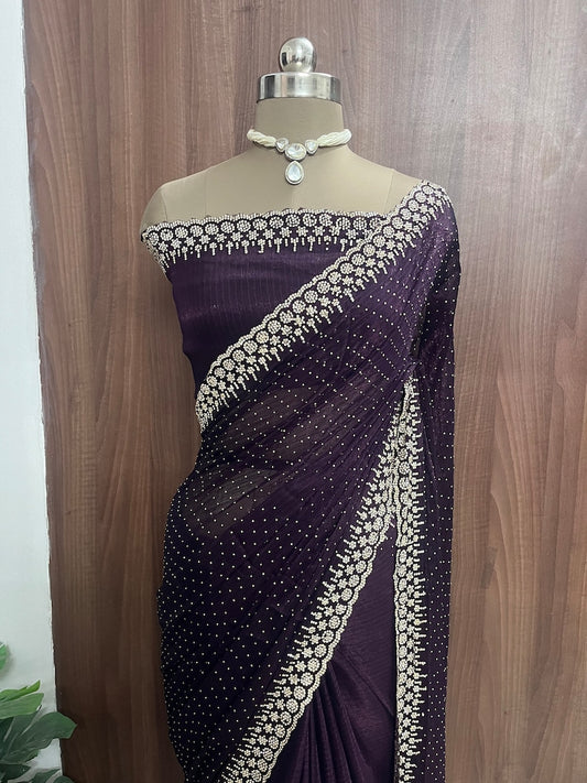 Beautiful Purple Chinon Georgette Saree