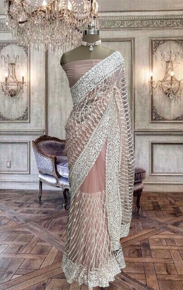 Beautiful Peach Colour Net Saree