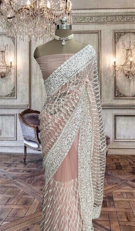 Beautiful Peach Colour Net Saree
