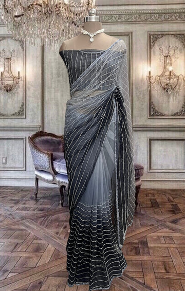 Beautiful Dusty Lavender Purple Shaded Gorgette Saree